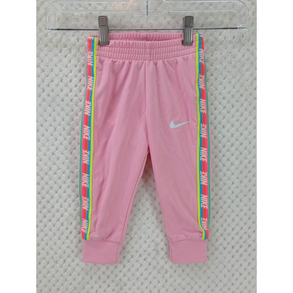 Nike Girls 12M Light Pink Infant Jogger Track Pants Rainbow Logo Taping